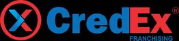 Logo da CredEx Franchising em fundo preto, com texto azul e vermelho.
