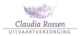 Logo met paarse veer en tekst: "Claudia Rossen Uitvaartverzorging".