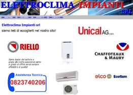 Sito Elettroclima Impianti con loghi di varie marche di climatizzazione e contatto assistenza.