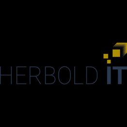 Schwarzes Logo mit gelben Quadraten und dem Text "HERBOLD IT".