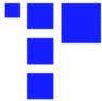 Blaue quadratische und rechteckige Formen auf weißem Hintergrund, angeordnet in einer T-Form.