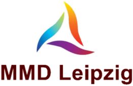 Logo mit buntem Dreieck und Schriftzug "MMD Leipzig".