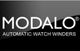 Schwarzes Logo mit weißem Text: "MODALO - AUTOMATIC WATCH WINDERS".