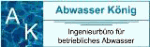 Logo mit der Aufschrift "Abwasser König, Ingenieurbüro für betriebliches Abwasser" und Wasserhintergrund.