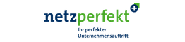 Logo von "netzperfekt" in Blau und Grün mit dem Slogan "Imperfekte Unternehmenshilfe".