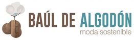 Logo de "Baúl de Algodón" con texto "moda sostenible" y dibujo de flor de algodón.