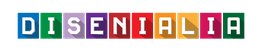 Texto "DISENIALIA" en bloques de colores sobre fondo blanco.
