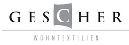 Logo mit dem Schriftzug "GESCHER" und "WOHNTEXTILIEN" darunter, C ist hervorgehoben.