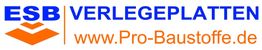 ESB Verlegeplatten-Logo mit oranger Website www.Pro-Baustoffe.de darunter.
