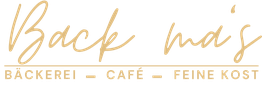Bäckerei-Logo: "Back ma's" mit Untertitel "Bäckerei - Café - Feine Kost".