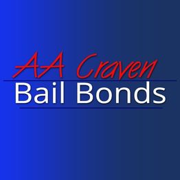 Red and white text on a blue background reading "AA Craven Bail Bonds".