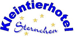Text „Kleintierhotel Sternchen“ mit gelben Sternen auf weißem Hintergrund.