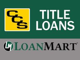 CCS Title Loans and LoanMart logos on a green and gray background.