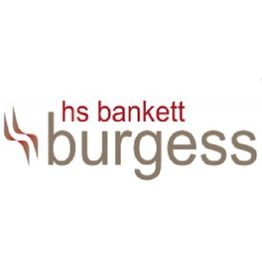 Das Logo zeigt den Schriftzug "hs bankett burgess" in rot und braun auf weißem Hintergrund.