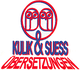 Zwei Eulen in einem Kreis über dem Schriftzug "Kulik & Suess Übersetzungen" in Blau und Rot.