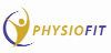 Logo mit stilisierter Figur und Schriftzug "PHYSIOFIT" in Gelb und Blau.