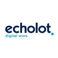 Logo mit blauem Schriftzug "echolot digital worx" auf weißem Hintergrund.
