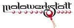 Logo mit Schriftzug "Malwerkstatt" in künstlerischer Schrift und rotem Ornament.