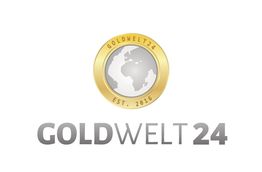 Logo "GOLDWELT 24" mit Globus in goldenem Ring, Text "EST. 2016" darunter.