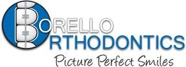 Borello Orthodontics logo with the text "Picture Perfect Smiles" on a white background.