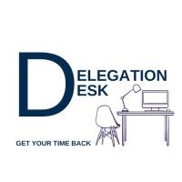 Logo: "Delegation Desk" with "Get Your Time Back" and an office desk illustration.