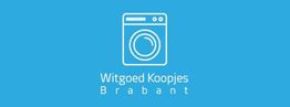 Witgoed logo met tekst "Witgoed Koopjes Brabant" op een blauwe achtergrond.
