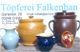 Keramikgefäße der Töpferei Falkenhan mit Kontaktinformationen.