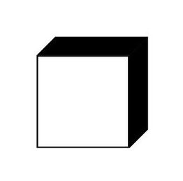 Schwarz-weißer Würfel mit zwei schwarzen und einer weißen sichtbaren Seite, stilisierte Zeichnung.