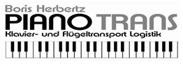 PianoTrans-Logo mit Klaviertasten und Text: "Klavier- und Flügeltransport Logistik".