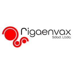Logotipo de Rigaenvax Sdad. Ltda. con formas circulares rojas y texto negro.