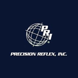 Logo of Precision Reflex, Inc. with a globe and the initials "PRI" on a dark background.