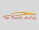 Orange abstract car shape with "Up North Rides" text underneath on a gray background.