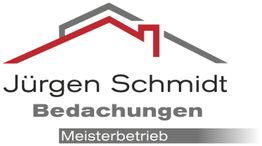 Logo mit Dach und Text: "Jürgen Schmidt Bedachungen, Meisterbetrieb".