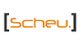 Logo mit orangefarbenem Schriftzug „scheu.“ in schwarzen eckigen Klammern auf weißem Hintergrund.
