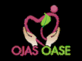 Logo mit Herz, Blatt und Hände. Text: OJAS OASE.