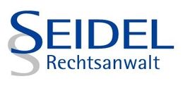 Logo mit blauem Text "SEIDEL Rechtsanwalt", stilisiertes "S" links.