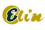 Texto "Elin" en fuente estilizada, con fondo blanco y letras en oro y negro.