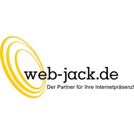 Logo von web-jack.de mit Slogan „Der Partner für Ihre Internetpräsenz“ und gelbem Oval.