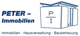 Logo von Peter Immobilien mit Text: Immobilien, Hausverwaltung, Baubetreuung und Gebäudedesign.