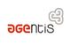 Logo de Agentis con el nombre en rojo y negro, y un símbolo gris a la derecha.