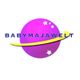 Logo mit lila Planet, gelbem Ring und weißen Sternen, Text: "BABYMAJAWELT".