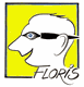 Strichzeichnung eines Gesichts im Profil mit Brille auf gelbem Hintergrund. Text: "FLORIS".