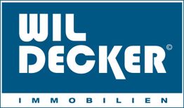 Blaues Logo mit weißem Text: "Wil Decker Immobilien".