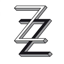 Schwarz-weißes, stilisiertes, ineinander verschlungenes Z-Muster auf weißem Hintergrund.
