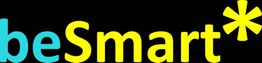 Texto "beSmart" en azul y amarillo con un asterisco amarillo al final sobre un fondo negro.