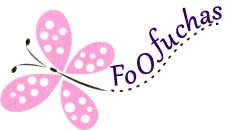 Mariposa rosa con puntos blancos junto al texto "FoOuchas" en letra cursiva.