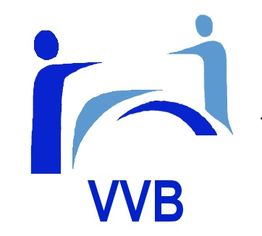 Zwei stilisierte Personen in Blau mit einem Bogen und den Buchstaben "VVB" darunter.