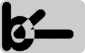 Schwarzes "b" Logo auf grauem Hintergrund.