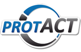 Logo mit blauem und grauem Schriftzug "ProtACT", umgeben von blauem und grauem Kreismuster.