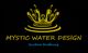 Gelbes Wasserspritz-Logo auf Schwarz mit Text "Mystic Water Design, Surface finishing".